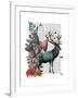 Turquoise Deer in Mushroom Forest-Fab Funky-Framed Art Print