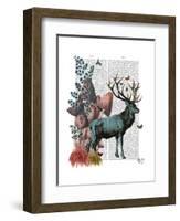 Turquoise Deer in Mushroom Forest-Fab Funky-Framed Art Print