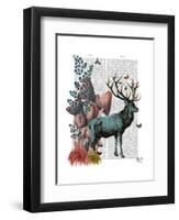 Turquoise Deer in Mushroom Forest-Fab Funky-Framed Art Print