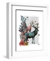 Turquoise Deer in Mushroom Forest-Fab Funky-Framed Art Print