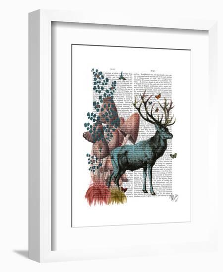 Turquoise Deer in Mushroom Forest-Fab Funky-Framed Art Print