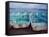 Turquoise Fishing Boats in Fishing Village, North of Puerto Vallarta, Colonial Heartland, Mexico-Tom Haseltine-Framed Stretched Canvas