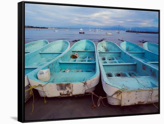 Turquoise Fishing Boats in Fishing Village, North of Puerto Vallarta, Colonial Heartland, Mexico-Tom Haseltine-Framed Stretched Canvas