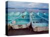 Turquoise Fishing Boats in Fishing Village, North of Puerto Vallarta, Colonial Heartland, Mexico-Tom Haseltine-Stretched Canvas