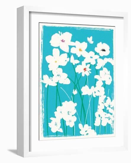 Turquoise Flowers-Jenny Frean-Framed Giclee Print