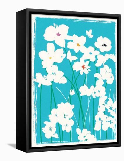 Turquoise Flowers-Jenny Frean-Framed Stretched Canvas