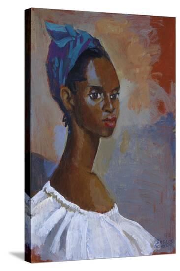 Turquoise Headscarf-Boscoe Holder-Stretched Canvas