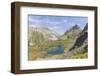 Turquoise lake between rocky peaks and meadows, Crap Alv Lejets, Albula Pass, Canton of Graubunden,-Roberto Moiola-Framed Photographic Print