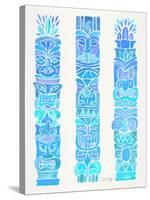 Turquoise Ombre Tiki Totems-Cat Coquillette-Stretched Canvas