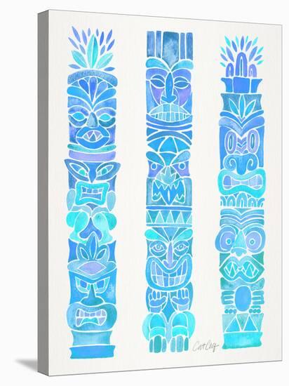 Turquoise Ombre Tiki Totems-Cat Coquillette-Stretched Canvas