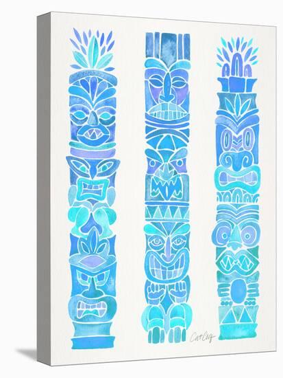 Turquoise Ombre Tiki Totems-Cat Coquillette-Stretched Canvas