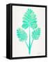 Turquoise Palm Leaf Trifecta-Cat Coquillette-Framed Stretched Canvas