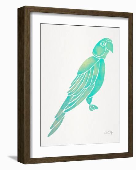 Turquoise Perched Parrot-Cat Coquillette-Framed Art Print