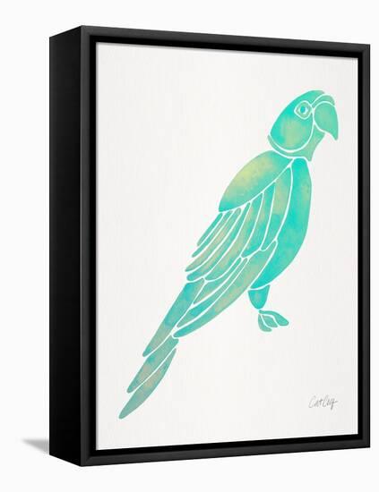 Turquoise Perched Parrot-Cat Coquillette-Framed Stretched Canvas
