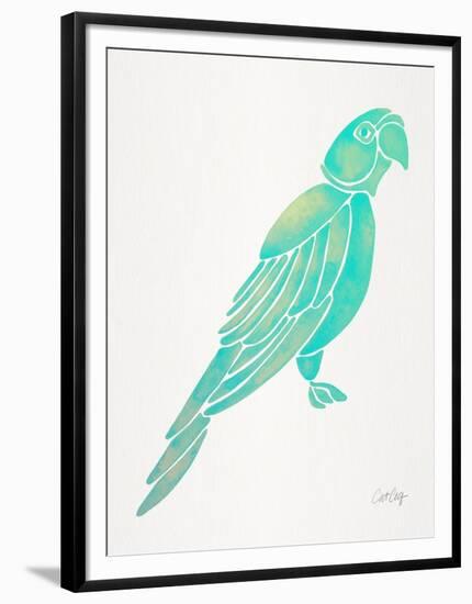 Turquoise Perched Parrot-Cat Coquillette-Framed Art Print