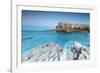 Turquoise sea at dusk framed by the old town perched on the rocks, Polignano a Mare, Province of Ba-Roberto Moiola-Framed Photographic Print