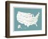 Turquoise USA Map-Kindred Sol Collective-Framed Art Print