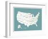 Turquoise USA Map-Kindred Sol Collective-Framed Art Print