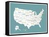 Turquoise USA Map-Kindred Sol Collective-Framed Stretched Canvas