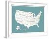 Turquoise USA Map-Kindred Sol Collective-Framed Art Print