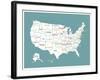 Turquoise USA Map-Kindred Sol Collective-Framed Art Print
