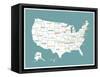 Turquoise USA Map-Kindred Sol Collective-Framed Stretched Canvas