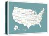 Turquoise USA Map-Kindred Sol Collective-Stretched Canvas