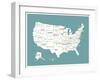 Turquoise USA Map-Kindred Sol Collective-Framed Art Print