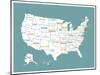 Turquoise USA Map-Kindred Sol Collective-Mounted Art Print