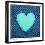 Turquoise Vintage Heart on Blue Denim Fabric-Anna-Mari West-Framed Art Print