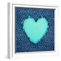 Turquoise Vintage Heart on Blue Denim Fabric-Anna-Mari West-Framed Art Print