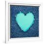 Turquoise Vintage Heart on Blue Denim Fabric-Anna-Mari West-Framed Art Print