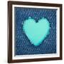 Turquoise Vintage Heart on Blue Denim Fabric-Anna-Mari West-Framed Art Print