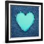 Turquoise Vintage Heart on Blue Denim Fabric-Anna-Mari West-Framed Art Print