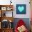 Turquoise Vintage Heart on Blue Denim Fabric-Anna-Mari West-Mounted Art Print displayed on a wall