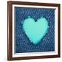 Turquoise Vintage Heart on Blue Denim Fabric-Anna-Mari West-Framed Art Print