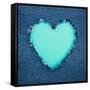 Turquoise Vintage Heart on Blue Denim Fabric-Anna-Mari West-Framed Stretched Canvas