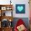Turquoise Vintage Heart on Blue Denim Fabric-Anna-Mari West-Stretched Canvas displayed on a wall