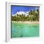 Turquoise Water and Palm Trees Lining Nippah Beach, Indonesia, Southeast Asia, Asia-Matthew Williams-Ellis-Framed Photographic Print