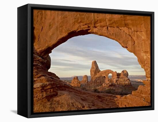 Turret Arch Through North Window at Dawn, Arches National Park, Utah, USA-James Hager-Framed Stretched Canvas