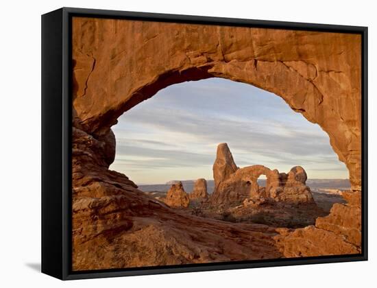 Turret Arch Through North Window at Dawn, Arches National Park, Utah, USA-James Hager-Framed Stretched Canvas