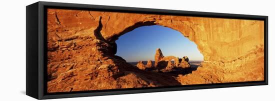 Turret Arch Through North Window at Sunrise, Arches National Park, Moab, Utah, USA-Lee Frost-Framed Stretched Canvas