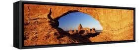 Turret Arch Through North Window at Sunrise, Arches National Park, Moab, Utah, USA-Lee Frost-Framed Stretched Canvas