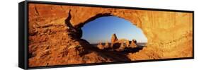 Turret Arch Through North Window at Sunrise, Arches National Park, Moab, Utah, USA-Lee Frost-Framed Stretched Canvas