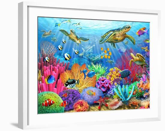 Turtle Coral Reef-Adrian Chesterman-Framed Art Print