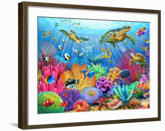 Turtle Coral Reef-Adrian Chesterman-Framed Art Print