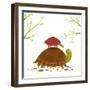 Turtle Mother and Baby Childish Animal Cartoon. Watercolor Style Drawing of Mom and Her Child. Vect-Popmarleo-Framed Art Print