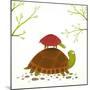 Turtle Mother and Baby Childish Animal Cartoon. Watercolor Style Drawing of Mom and Her Child. Vect-Popmarleo-Mounted Art Print