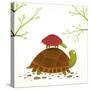 Turtle Mother and Baby Childish Animal Cartoon. Watercolor Style Drawing of Mom and Her Child. Vect-Popmarleo-Stretched Canvas