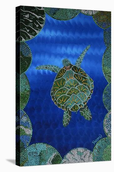 Turtle on Blue-Rogest-Stretched Canvas